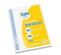 Blasetti Ricambi Rinforzati - Confezione da 40 fogli a quadretti formato A4, Rigatura 10M, fogli di ricambio per raccoglitori e copertine ad anelli, fogli di carta ricaricabili da 80gr