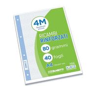 Blasetti Ricambi Rinforzati - Confezione da 40 fogli a quadretti formato A4, Rigatura 4M, fogli di ricambio per raccoglitori e copertine ad anelli, fogli di carta ricaricabili da 80gr