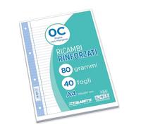 Blasetti Ricambi Rinforzati - Confezione da 40 fogli a righe formato A4, Rigatura 0C, fogli di ricambio per raccoglitori e copertine ad anelli, fogli di carta ricaricabili da 80gr