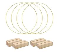 BLASHRD 4 Pezzi Centrotavola Un Cerchio Floreale nel Metallo da 12 Pollici per Tavolo, Un nel Metallo con 4 Pezzi Segnaposto nel Legno per DIY