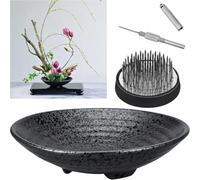 BLASHRD Kit di Ikebana, Contenente il Floral Frog Flower Container con L'Ago per Raddrizzare I Fiori, 1.8 Pollici di Lunghezza, Nero, e Una Vaso da 6.7 Pollici.