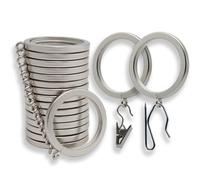 BlastHome Signature Collection - Anelli per tende in metallo con inserti in nylon liscio e silenzioso, ganci e clip inclusi, diametro interno 3,8 cm, 18 per due tende standard, nichel spazzolato