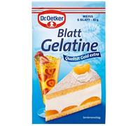 Blatt Gelatine - Weiss 6 Blatt - Fogli di Gelatina Bianca - 6 Fogli per Dessert e Pasticceria - Ideale per Creare Delicate Gelatine, Mousse e Creme - Compatibile con Dr.Oetker - 10g