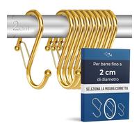 Blau Marité 10 ganci in metallo a forma di S con sistema anticaduta, per armadio e organizzazione multiuso, Giallo oro, per barre fino a 2 cm di diametro