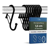 Blau Marité 10 ganci in metallo a forma di S con sistema anticaduta, per armadio e organizzazione multiuso, Nero, per barre fino a 1,5 cm di diametro