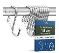 Blau Marité 10 ganci in metallo a forma di S con sistema anticaduta, per armadio e organizzazione multiuso, Argento, per barre fino a 1,5 cm di diametro