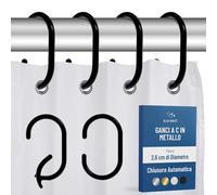 Blau Marité 12 ganci in metallo a forma di C per tenda doccia, antiruggine, anelli decorativi per bagno, Nero, adatti a barre fino a 2,6 cm