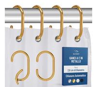 Blau Marité 12 ganci in metallo a forma di C per tenda doccia, antiruggine, anelli decorativi per bagno, Oro, adatti a barre fino a 2,6 cm