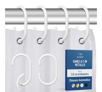 Blau Marité 12 ganci in metallo a forma di C per tenda doccia, antiruggine, anelli decorativi per bagno, Bianco, adatti a barre fino a 2,6 cm