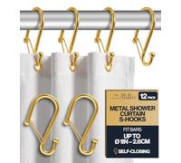 Blau Marité 12 ganci in metallo a forma di S per tenda doccia, con chiusura di sicurezza, anelli per bagno, Giallo oro, compatibili con barre fino a 2,6 cm