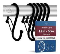 Blau Marité 6 Ganci a forma di S con sistema Anticaduta. Modello ROYAL. Aiuta nell'organizzazione della casa. (Nero, Grande 10cm (Barre<3cm diametro))