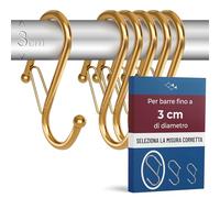 Blau Marité 6 ganci in metallo a forma di S con sistema anticaduta, per armadio e organizzazione multiuso, Oro, per barre fino a 3 cm di diametro