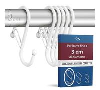 Blau Marité 6 ganci in metallo a forma di S con sistema anticaduta, per armadio e organizzazione multiuso, Bianco, per barre fino a 3 cm di diametro