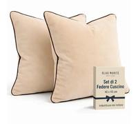 Blau Marité Set di 2 fodere copricuscino quadrate in velluto morbido con bordo a contrasto, per divano, letto, soggiorno e camera, Beige e Marrone, 45x45 cm