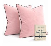 Blau Marité Set di 2 fodere copricuscino quadrate in velluto morbido con bordo a contrasto, per divano, letto, soggiorno e camera, Rosa e Grigio, 45x45 cm