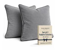 Blau Marité Set di 2 fodere copricuscino quadrate in velluto morbido con bordo a contrasto, per divano, letto, soggiorno e camera, Grigio medio e Grigio, 50x50 cm