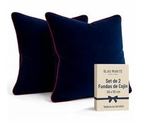 Blau Marité Set di 2 Fodere decorative per Cuscino. Modello OXFORD. Realizzate in velluto extra morbido. Design moderno con bordo a contrasto. Imbottitura non inclusa. (Blu Marino/Bordeaux, 50x50cm)