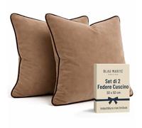 Blau Marité Set di 2 Fodere decorative per Cuscino. Modello OXFORD. Realizzate in velluto extra morbido. Design moderno con bordo a contrasto. Imbottitura non inclusa. (Camel/Marrone, 50x50cm)
