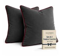 Blau Marité Set di 2 Fodere decorative per Cuscino. Modello OXFORD. Realizzate in velluto extra morbido. Design moderno con bordo a contrasto. Imbottitura non inclusa. (Grigio/Bordeaux, 45x45cm)