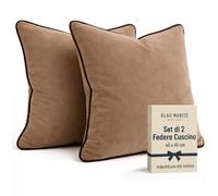 Blau Marité Set di 2 Fodere decorative per Cuscino. Modello OXFORD. Realizzate in velluto extra morbido. Design moderno con bordo a contrasto. Imbottitura non inclusa. (Camel/Marrone, 45x45cm)