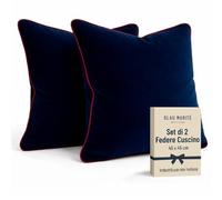 Blau Marité Set di 2 Fodere decorative per Cuscino. Modello OXFORD. Realizzate in velluto extra morbido. Design moderno con bordo a contrasto. Imbottitura non inclusa. (Blu Marino/Bordeaux, 45x45cm)