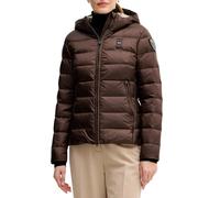 Blauer piumino trapuntato Charme con cappuccio marrone