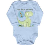 Blauer-Storch Body da bambino con stampa Baby Body Ich bin schon 1 Dino regalo per bambini a maniche lunghe cotone biologico, Azzurro, 12-18 Mesi