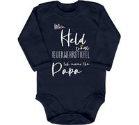 Blauer-Storch Body da bambino con stampa Baby Body Mein Held indossa stivali da vigili del fuoco che lo chiamo papà pompieri regalo per bambini a maniche lunghe cotone biologico, Blu scuro, 0-3 Mesi