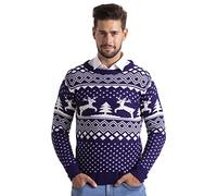 BlauerHafen - Maglione natalizio da uomo, a maniche lunghe, con scollo rotondo, fatto a maglia, natalizio, blu navy, XL