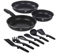 Blaumann - Set di pentole salvaspazio in alluminio a induzione, con manico staccabile, 6 utensili da cucina, 6 utensili (acquamarina, set di 4 padelle con 6 strumenti)