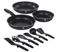 Blaumann - Set di pentole salvaspazio in alluminio a induzione, con manico staccabile, 6 utensili da cucina, 6 utensili (nero opaco, set di 4 padelle con 6 strumenti)