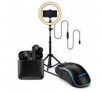 Blaupunkt BLP-BTS PACK BACK TO SCHOOL: Auricolari Wireless Bluetooth 5.3 Grigio Argento+una luce anulare a LED da 26 cm+Un mouse da gioco cablato