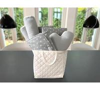 Blausberg Scatola regalo per bambini (grande) con coperta per gattonare, 100 x 100 cm, cuscino a forma di nuvola, cuscino da 135 cm, borsa fasciatoio e scatola per utensili, colore grigio