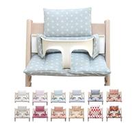 Blausberg Set di cuscini per bambini, compatibili con Tripp Trapp Stokke, per seggiolone, lavabile, in cotone Öko-Tex, 6 cm, utilizzabile con set per bambini, ganci in legno e vassoio - Happy Star