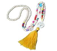 Blausky Collana boho con nappa e perle di legno, 90 cm, collana lunga per maglioni, collana elegante, collana con ciondolo, accessorio per maglioni, colore giallo A