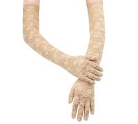 Blausky Spitzenhandschuhe Damen,elastisch Fingerhandschuhe Spitze Handschuhe mit Rosenmuster für Hochzeit Braut Oper Party,Kostüm Zubehör Vintage,Handschuhe für Bühne Abendkleid 55cm,Beige