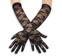 Blausky Spitzenhandschuhe Damen,elastisch Fingerhandschuhe Spitze Handschuhe mit Rosenmuster für Hochzeit Braut Oper Party,Kostüm Zubehör Vintage,Handschuhe für Bühne Abendkleid 23cm,Schwarz