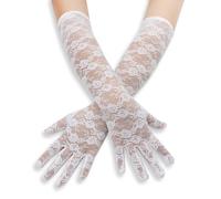 Blausky Spitzenhandschuhe Damen,elastisch Fingerhandschuhe Spitze Handschuhe mit Rosenmuster für Hochzeit Braut Oper Party,Kostüm Zubehör Vintage,Handschuhe für Bühne Abendkleid 23cm,Weiß