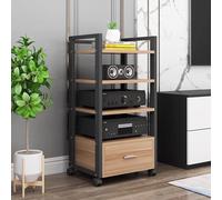 Blazea Mobile HiFi Moderno Supporto Audio Nero su Ruote, Mobile Stereo Alto 100 cm con Cassetto, Torre di Archiviazione Multimediale Audio-Video Angolare a 4 Livelli per Piccoli Spazi