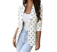 Blazer A Righe da Donna con Revers A Tacca Un Bottone Maniche Lunghe Blazer da Ufficio Giacca da Completo su Misura con Tasche Cappotto da Lavoro Casual da Donna Autunno/Inverno Cuore Bianco L