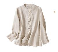Blazer, Abbigliamento Donna, Giacca Elegante, Cotone e Lino, Estiva, Maniche Lunghe, Folk, Senza Colletto, Lavoro, Casual, Tuta, Leggera, Traslucida