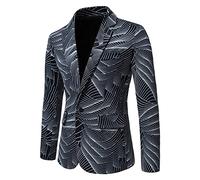 Blazer casual Bottoni per gli Uomini Giacca invernale per gli Uomini Cappotti Casual Striped Printing Jacket Light Business One-Button Pocket Fashion Shirt Coat, Le Noir, XXL, Giacca