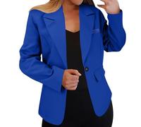 Blazer casual da donna a maniche lunghe aperto sul davanti colletto con risvolto da lavoro ufficio blazer giacca con tasche, Blu, XL