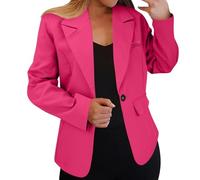 Blazer casual da donna a maniche lunghe aperto sul davanti colletto con risvolto da lavoro ufficio blazer giacca con tasche, Rosa acceso, L