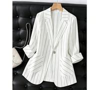 Blazer casual da donna a righe sottili con un solo bottone e maniche a tre quarti, bianco, primavera/estate/autunno L,M,S,XLTessuto intrecciato