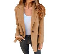 Blazer casual da donna, giacca corta aperta sul davanti, elegante, da ufficio, con tasche, color cammello, taglia XL