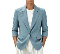 Blazer casual da uomo a sette maniche vestibilità comoda giacca alla moda con bottone singolo, blu cielo, XL
