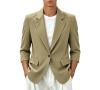 Blazer casual da uomo a sette maniche vestibilità comoda giacca alla moda con bottone singolo, cachi, XL