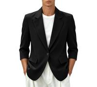 Blazer casual da uomo a sette maniche vestibilità comoda giacca alla moda con bottone singolo, Nero , M