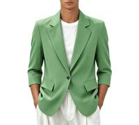 Blazer casual da uomo a sette maniche vestibilità comoda giacca alla moda con bottone singolo, Verde, S